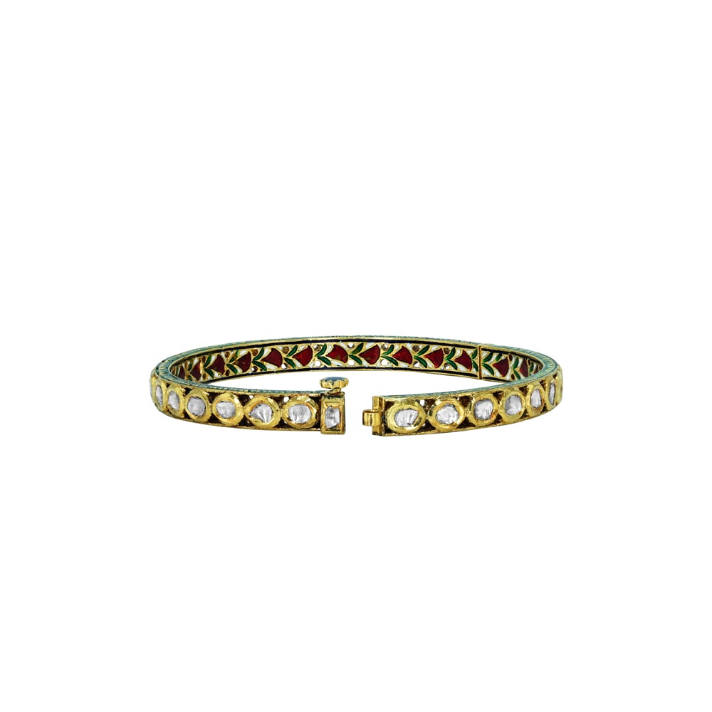Polki Bangle with Red Look and Green Red Enamel Backside